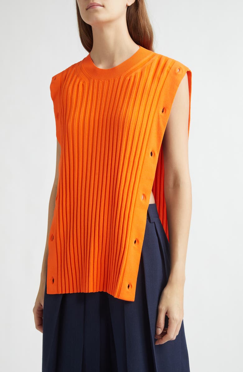 SETCHU Button Detail Rib Crewneck Sweater, Alternate, color, Sunrise Orange