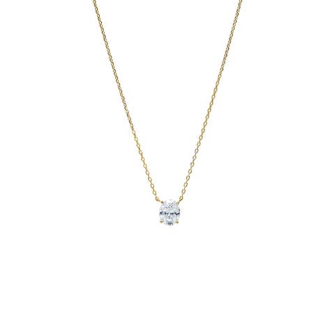 Oval Solitaire CZ Necklace