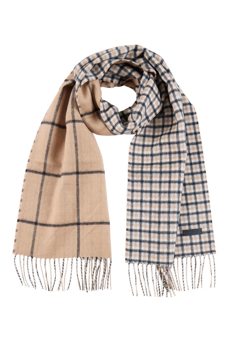 Gingham Windowpane Double Face Silk & Cashmere Blend Scarf, Main, color, OAT