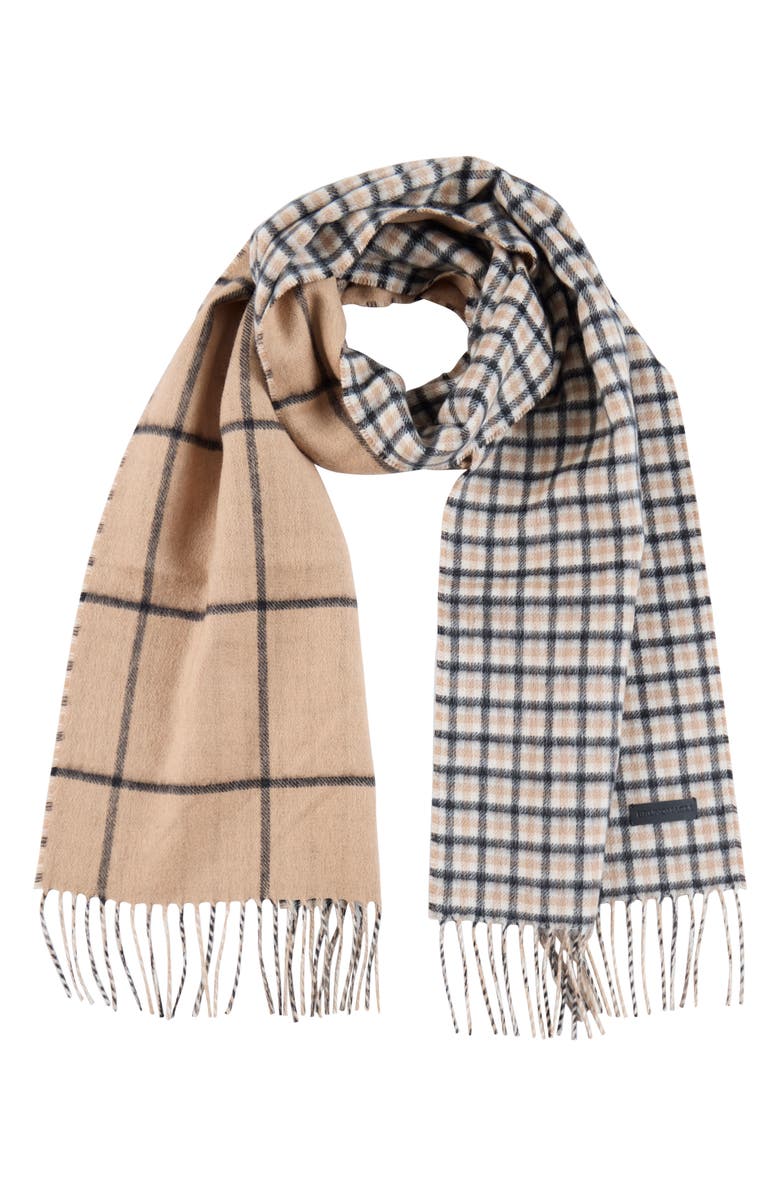 Bruno Magli Gingham Windowpane Double Face Silk & Cashmere Blend Scarf, Main, color, Oat