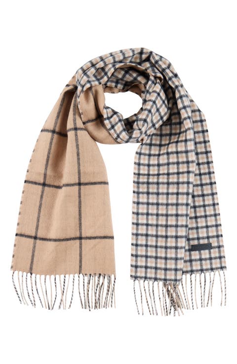 Gingham Windowpane Double Face Silk & Cashmere Blend Scarf