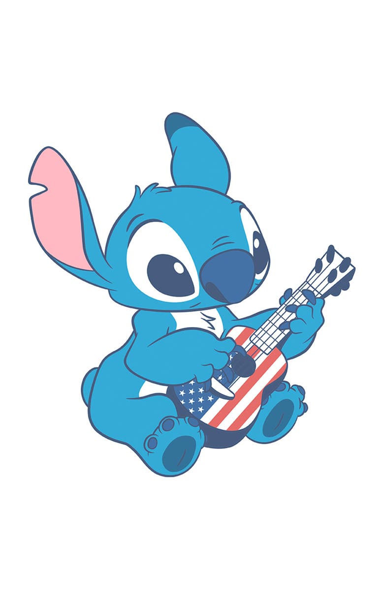 Lilo & Stitch Men's Lilo & Stitch American Flag Guitar Stitch  Graphic T-Shirt, Alternate, color, White