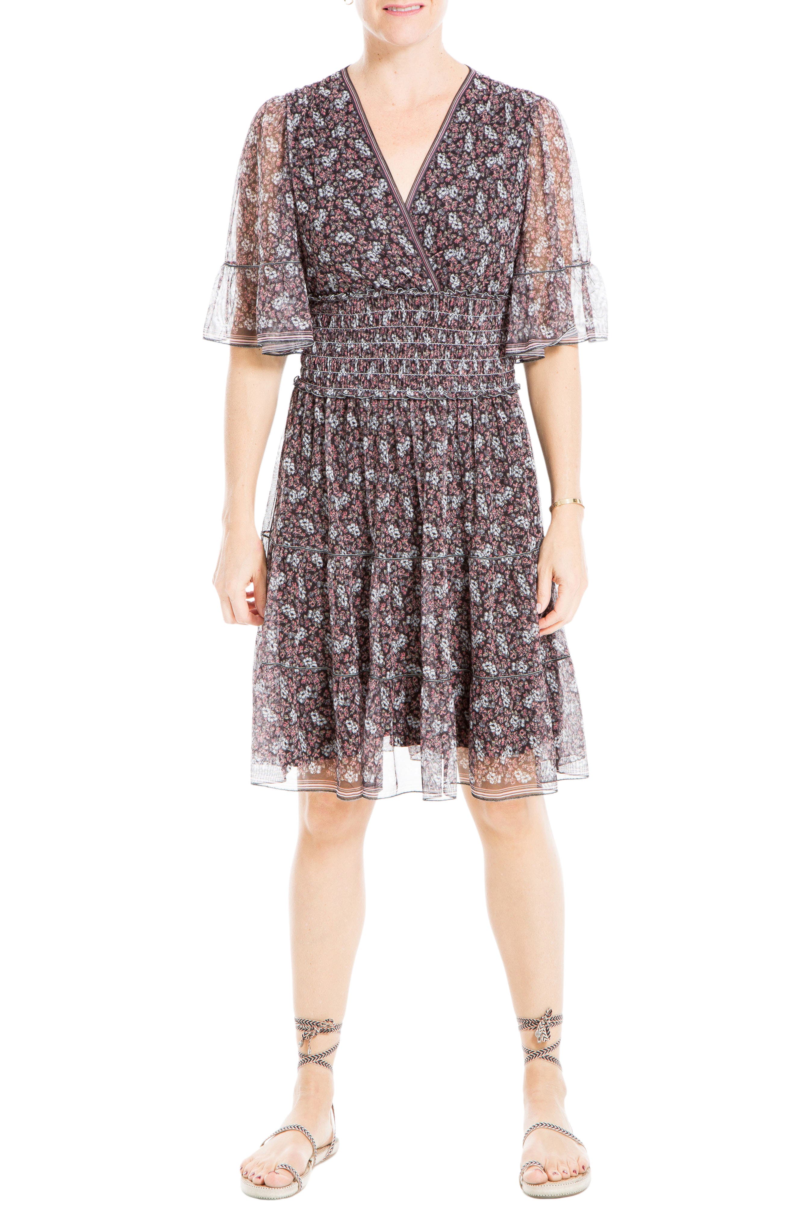 V-Neck Flutter-Trim Dress