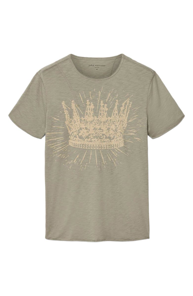 John Varvatos Raw Edge Shoulder Detail Graphic T-Shirt, Alternate, color, Light Olive