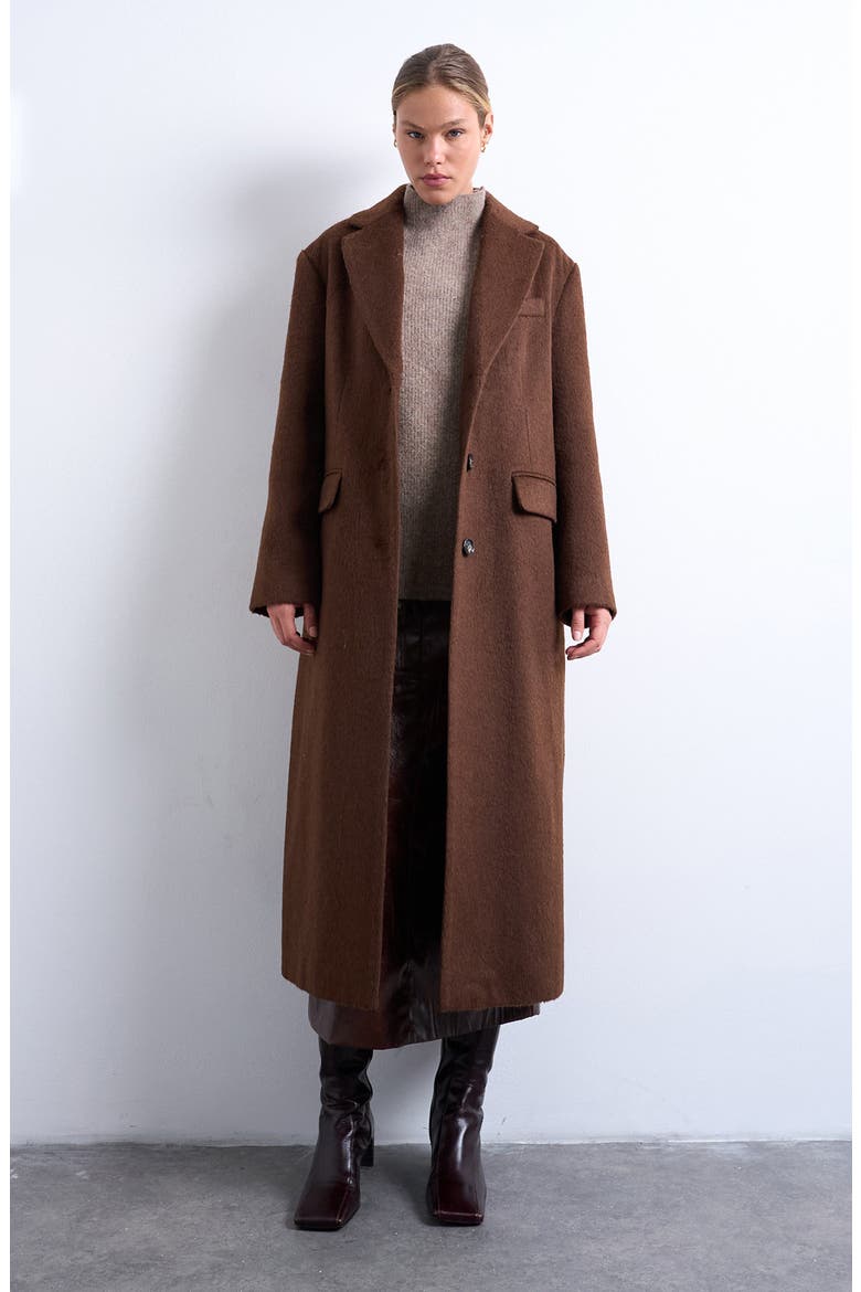 Single Breasted Longline Coat, Main, color, BROWN
