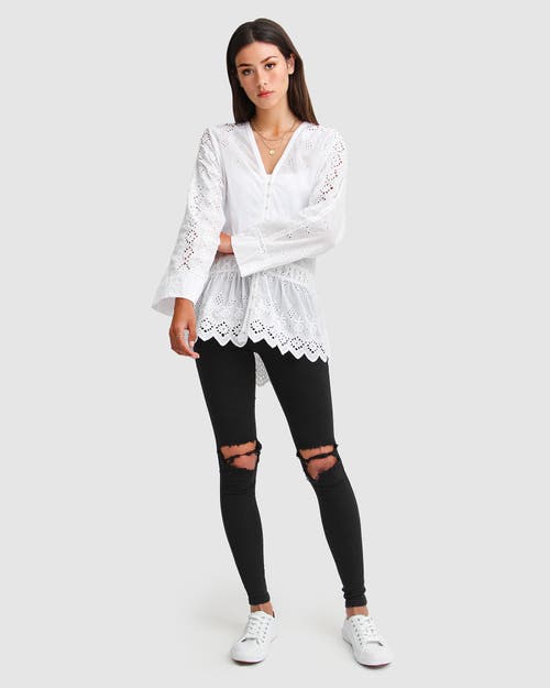 Belle & Bloom Unbutton Me Eyelet Button Down Shirt In White