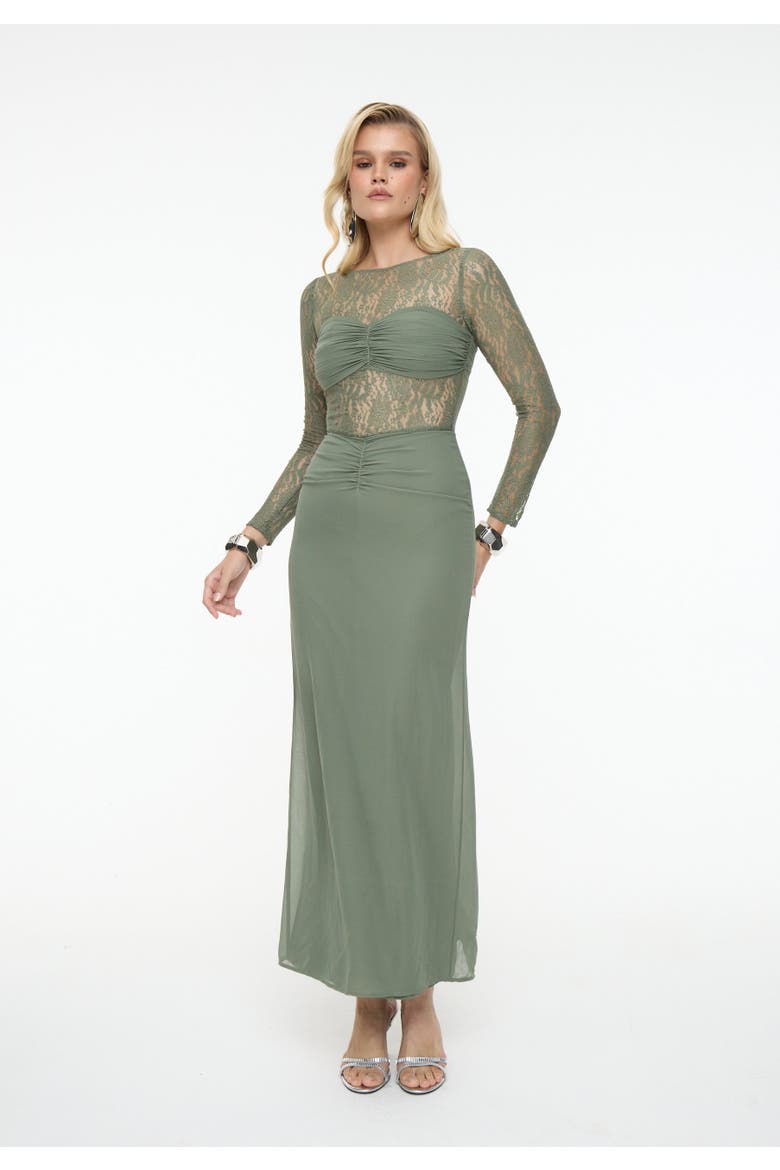 Chiffon Maxi Dress With Ruched detailing, Alternate, color, GREEN