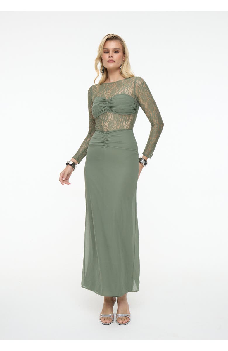 BEAUUT Chiffon Maxi Dress With Ruched detailing, Alternate, color, Green