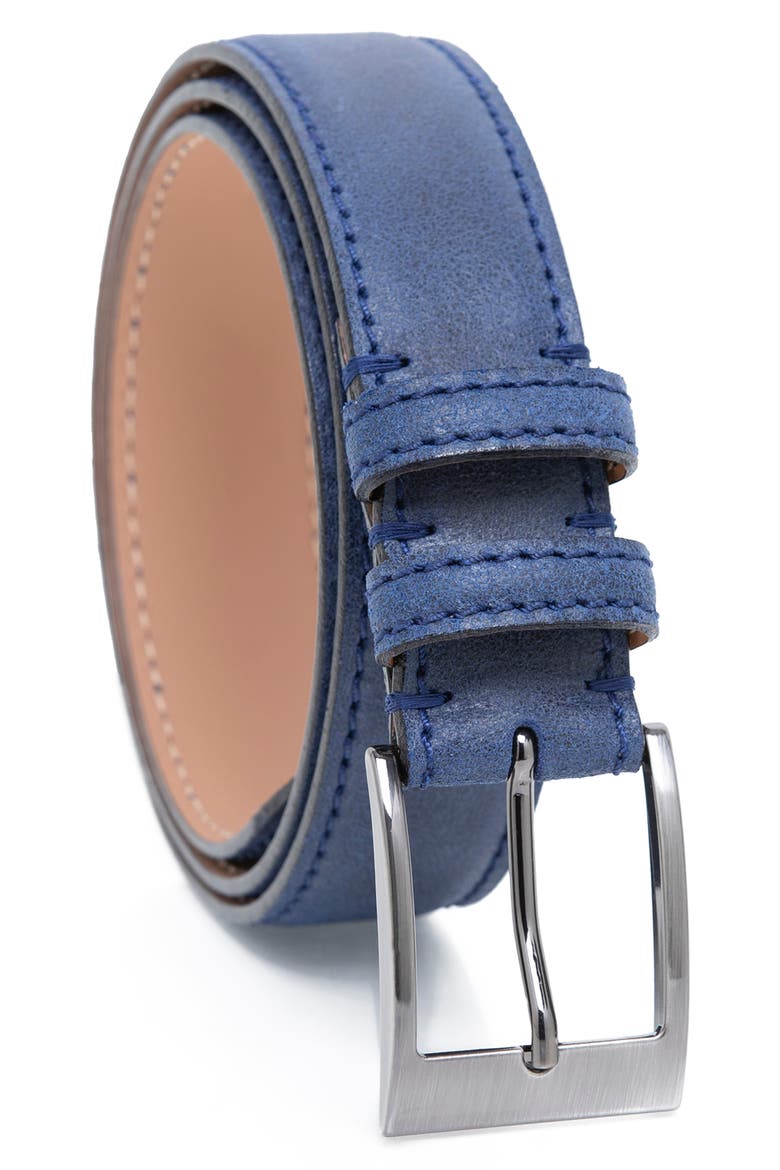 Waxed Leather Belt, Main, color, NAVY