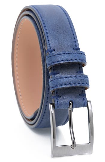 Made In Italy Waxed Leather Belt In Blue