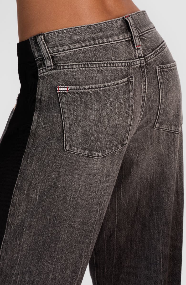 Alice + Olivia Amazing Stud Detail Knit Side Panel Wide Leg Jeans, Alternate, color, Georgia Vintage Black