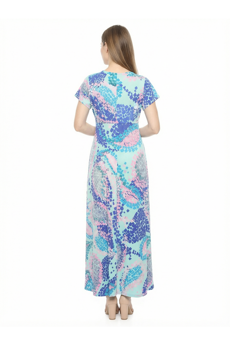 Maternity Abstract V-Neck Empire Waist Cap Sleeve Maxi Dress, Alternate, color, Blue Multi