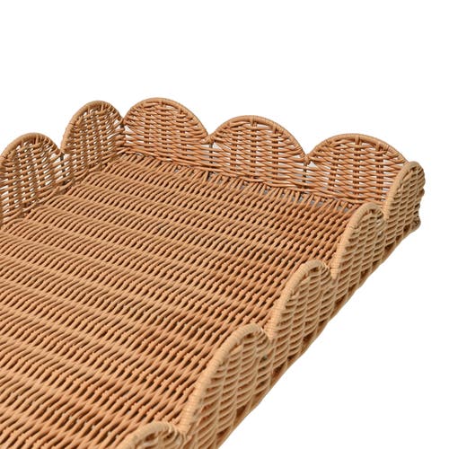 Happimess Parker Southwestern Cottage Resin Scalloped Rectangular Decorative Serving Trays, In Brown