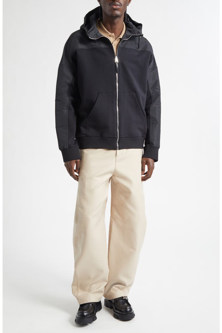 Mixed Media Hooded Windbreaker, Alternate, color, BLACK
