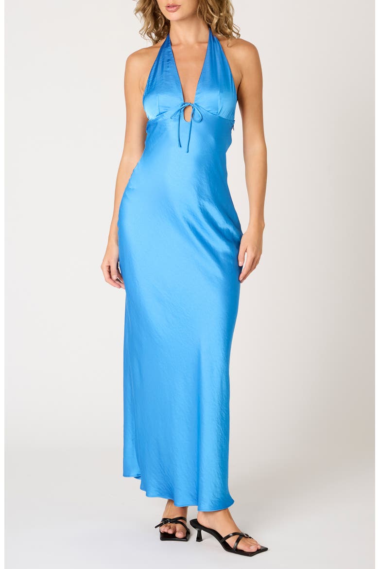 Otis Halter Satin Maxi Dress, Main, color, COBALT