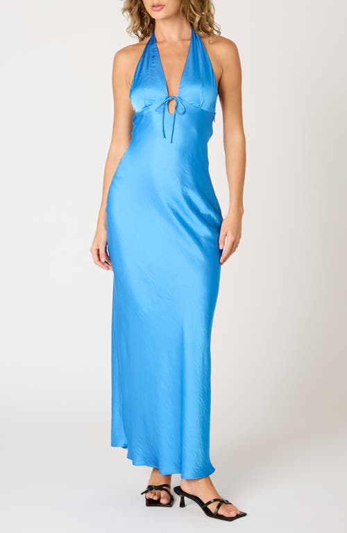 Nia Otis Halter Satin Maxi Dress in Cobalt 