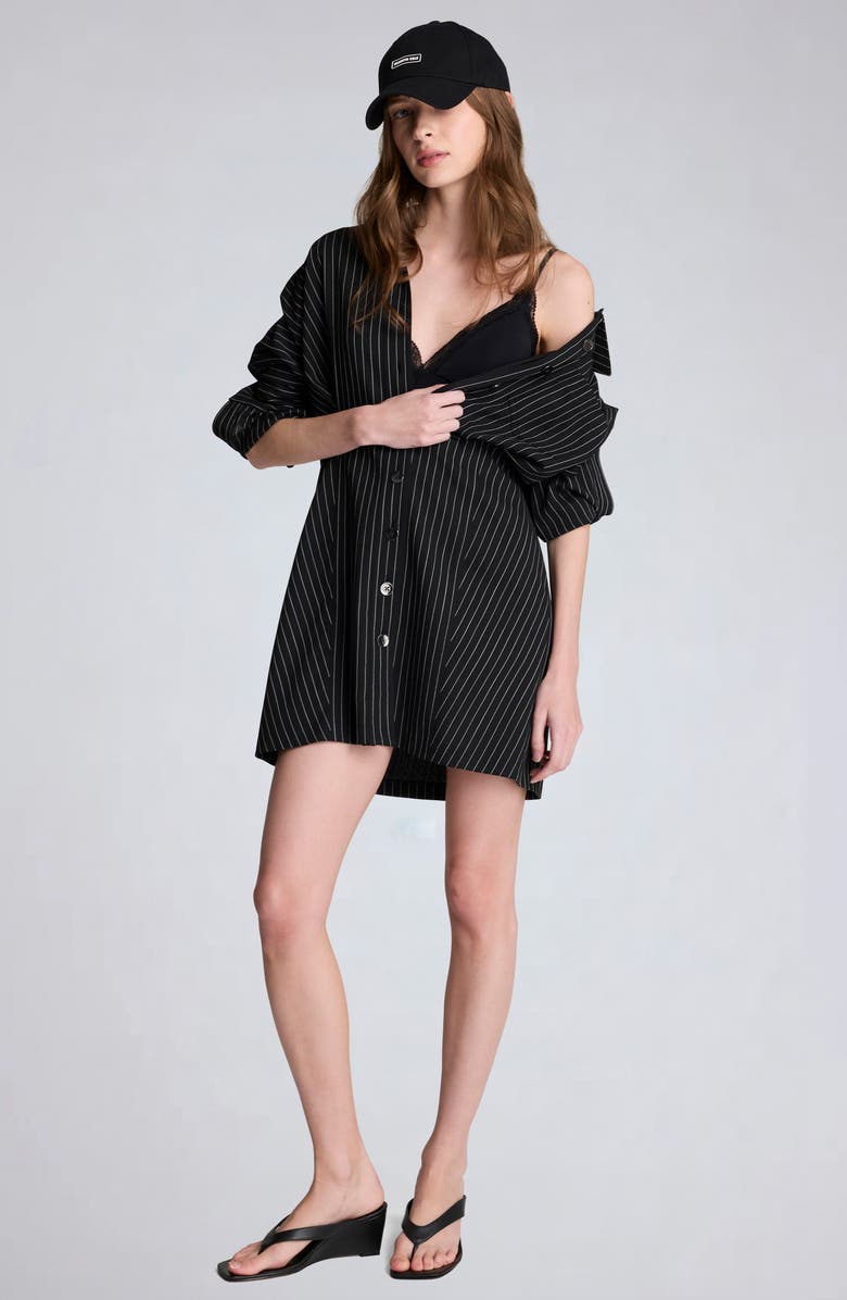Kenneth Cole Pinstripe Long Sleeve Shirtdress, Alternate, color, Black/ Pure White