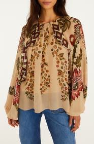 FARM Rio Ligia Floral Cascade Long Sleeve Top