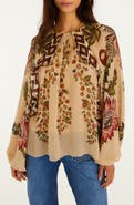 FARM Rio Ligia Floral Cascade Long Sleeve Top