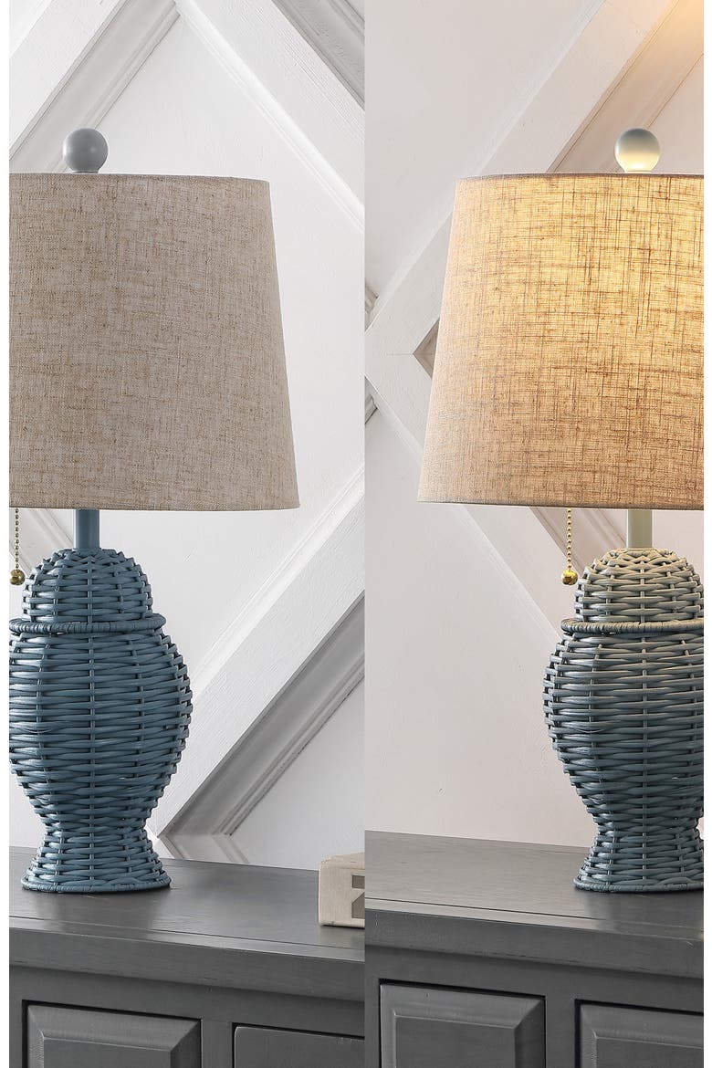 Margie Wicker 20.5" Bohemian Rustic Iron LED Table Lamp, Alternate, color, Blue