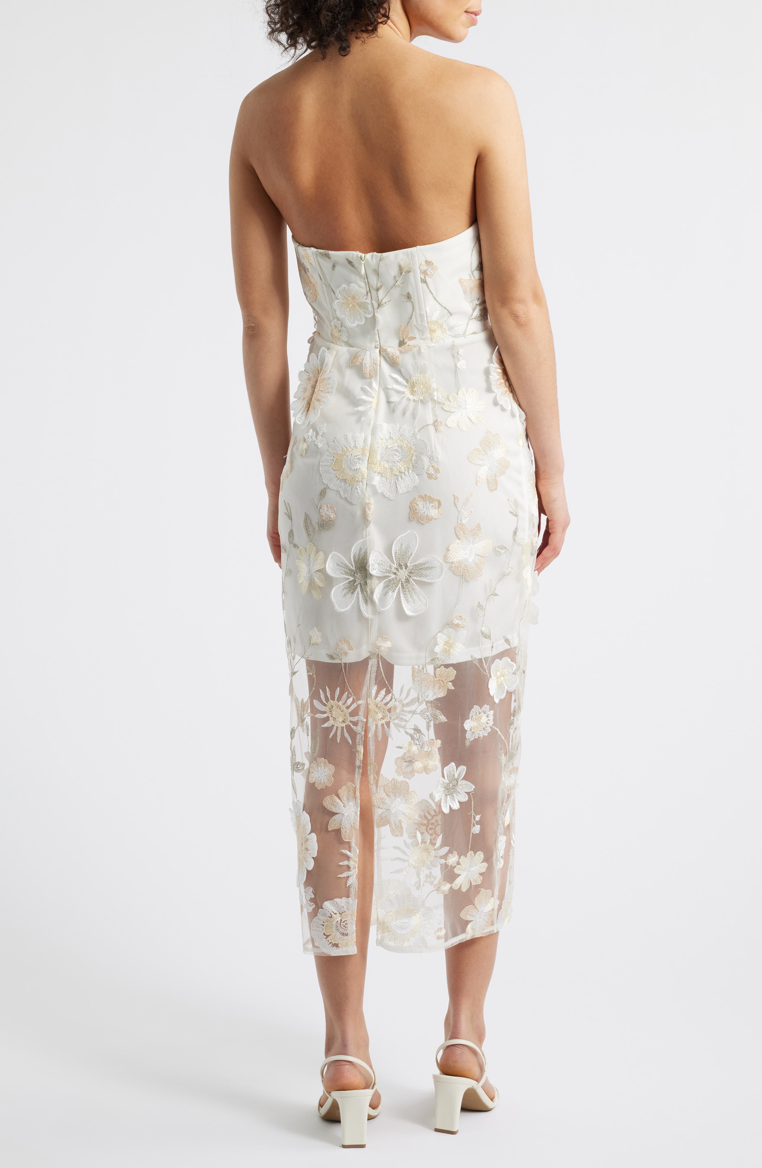 3D Flower Strapless Midi Dress - image 2