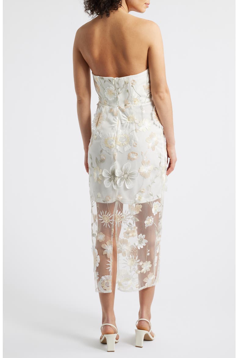 3D Flower Strapless Midi Dress, Alternate, color, WHITE/ CREAM