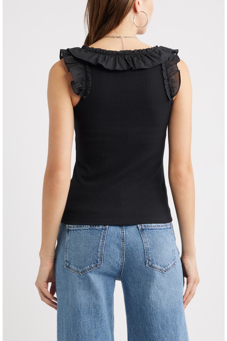 Ruffle Trim Cotton Blend Tank, Alternate, color, BLACK