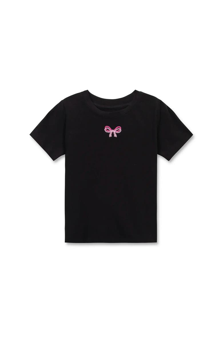 Preppy Goose Sequin Bow Short Sleeve T-shirt, Alternate, color, Black