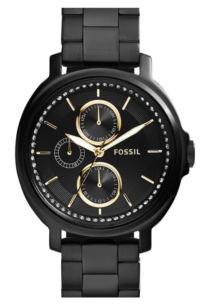 'Chelsey' Crystal Bezel Multifunction Watch, 39mm (Nordstrom Exclusive), Main, color, BLACK