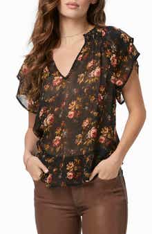 PAIGE Ally Floral Flutter Sleeve Silk Top