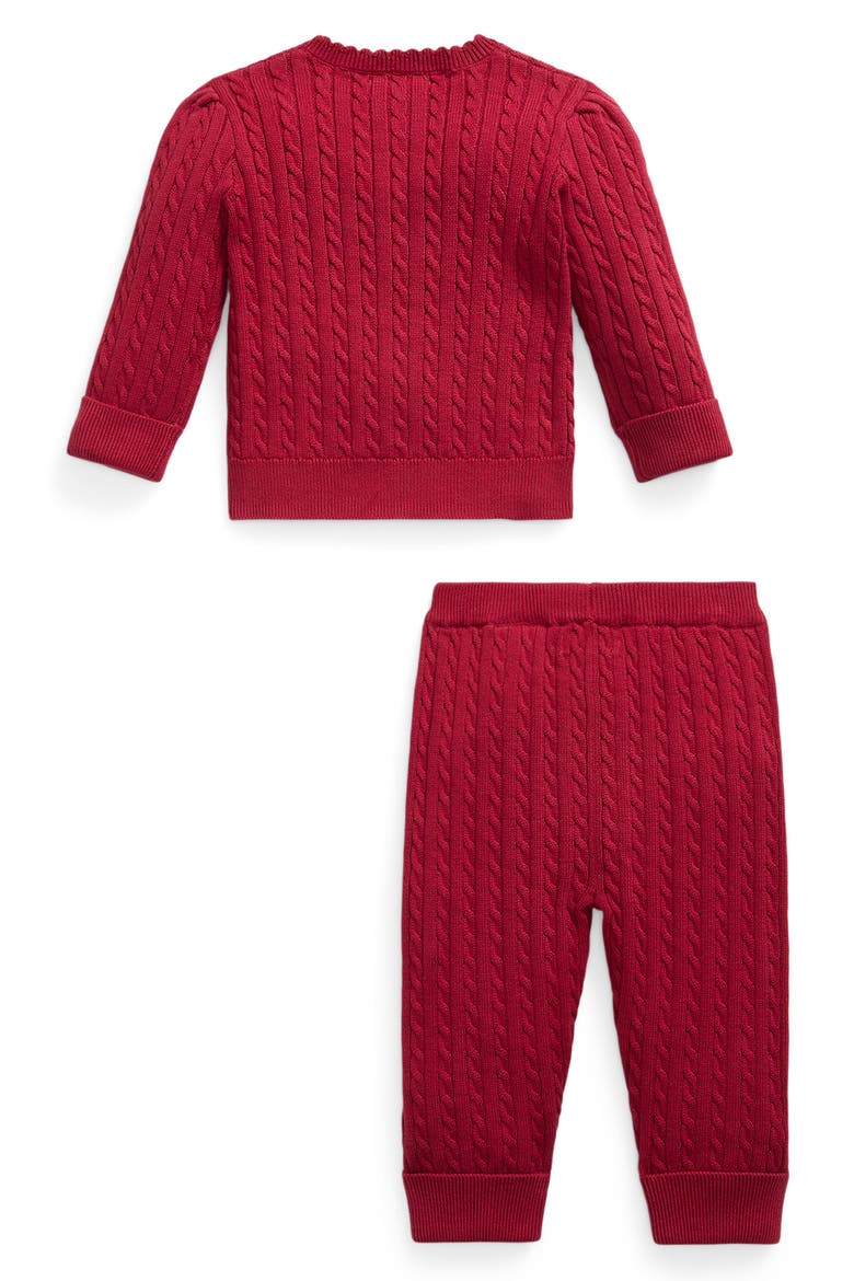 Kids' Polo Bear Cotton Sweater & Pants Set, Alternate, color, EATON RED
