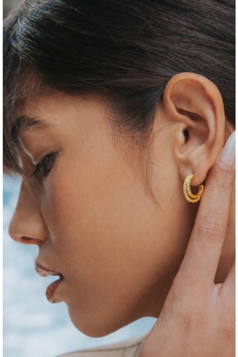 Evil Twin Double Huggie Hoop Earrings, Alternate, color, Gold