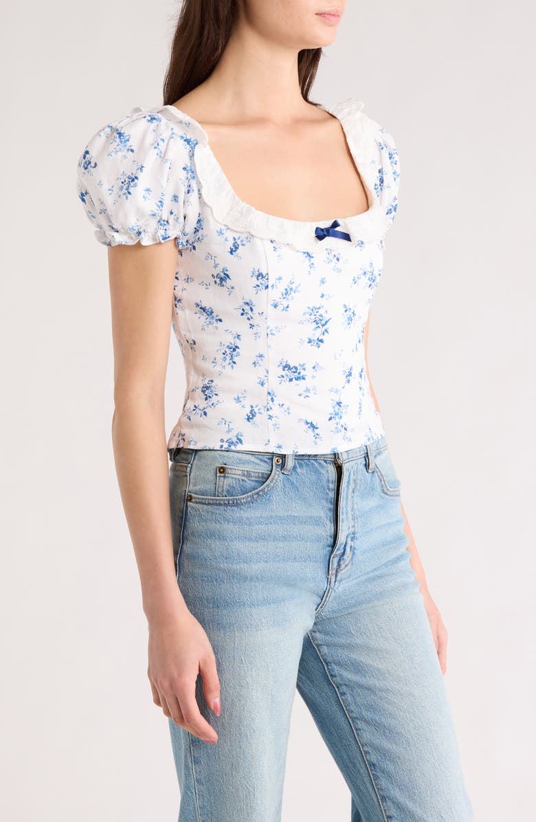 Reformation Alice Lace Trim Puff Sleeve Crop Top, Alternate, color, Orlaya