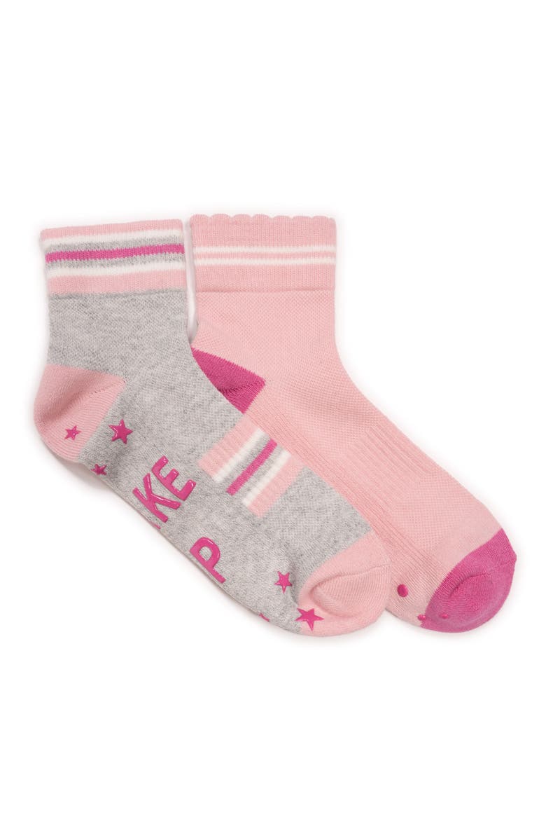 MUK LUKS Studio Quarter Crew Cotton Compression Socks 2 Pair Pack, Main, color, Grey/Pink Pack