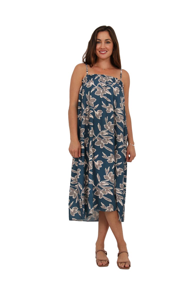 Womens Essential Floral Print Spaghetti Strap Smocked Pocket A-Line Maxi Dress, Main, color, Blue Multi