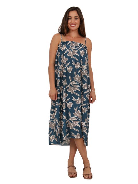 Womens Essential Floral Print Spaghetti Strap Smocked Pocket A-Line Maxi Dress