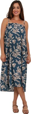 24seven Comfort Apparel Womens Essential Floral Print Spaghetti Strap Smocked Pocket A-Line Maxi Dress