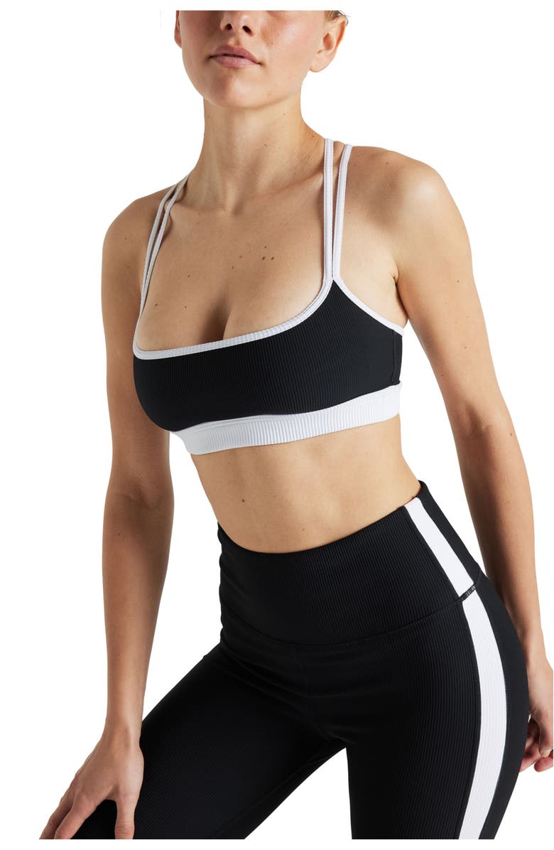 ELECTRIC YOGA Color Block Rib Bra, Alternate, color, Black/White