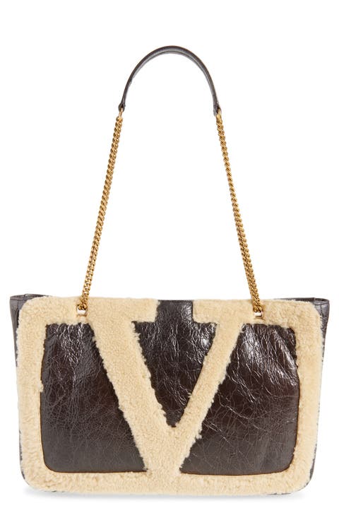 Medium Viva Superstar Crinkled Leather & Genuine Shearling Tote