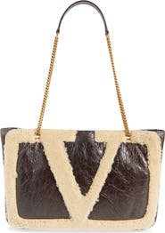 Valentino Garavani Medium Viva Superstar Crinkled Leather & Genuine Shearling Tote