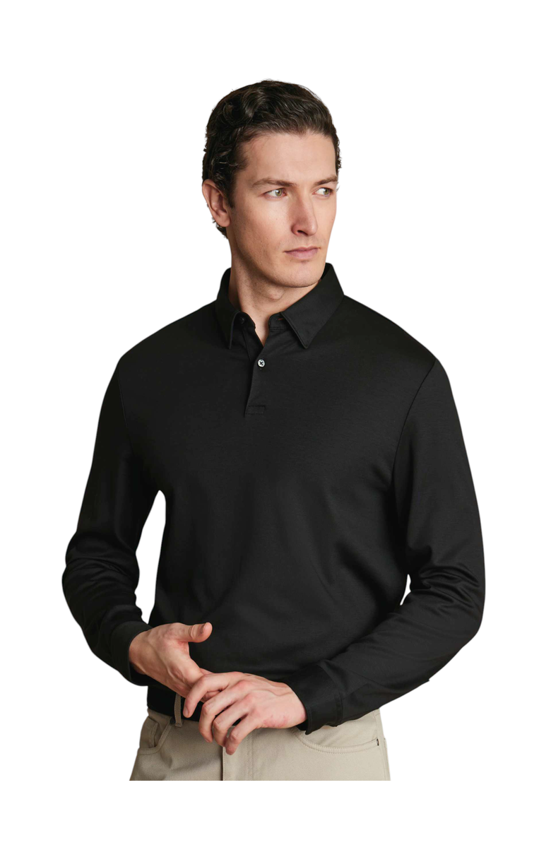 Charles Tyrwhitt Long Sleeve Jersey Polo, Main, color, Black