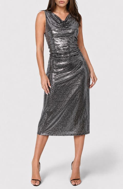 Disco Dot Shirred Maxi Dress
