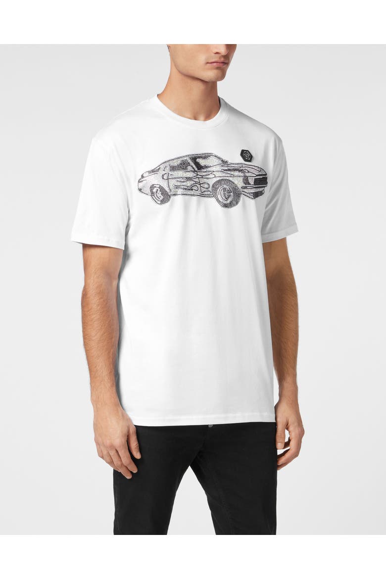Jersey T-Shirt Round Neck Ss Strass Cars Racing Men, Main, color, white