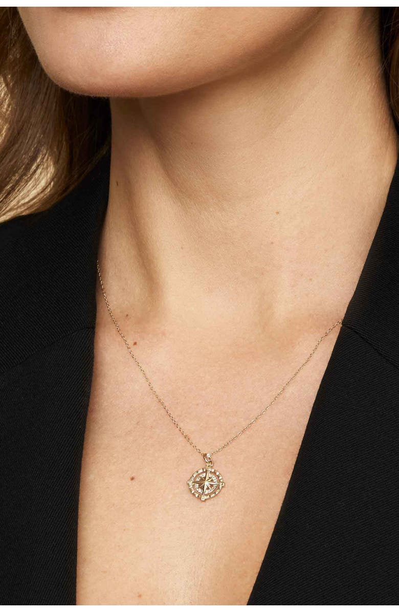 Oradina 14K Gold Bold Compass Rose Pendant Necklace, Alternate, color, White Gold