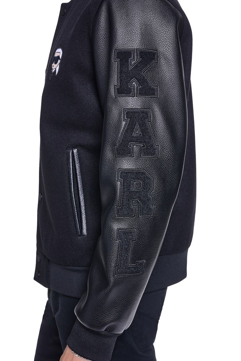 Mixed Media Bomber Jacket, Alternate, color, BLACK