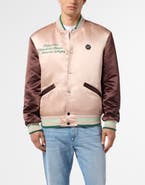 PHILIPP PLEIN Shiny Satin College Bomber Signature Monte Carlo Men