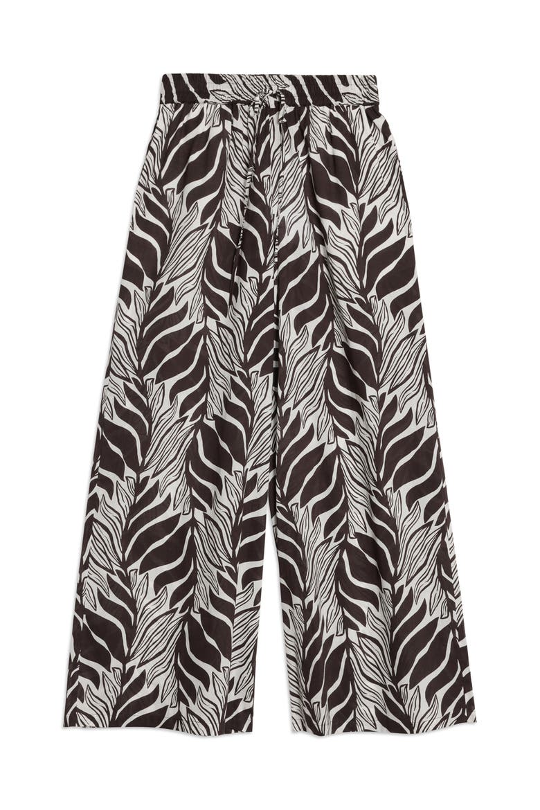 Mono Palm High-Waist Wide-Leg Trousers, Alternate, color, Brown