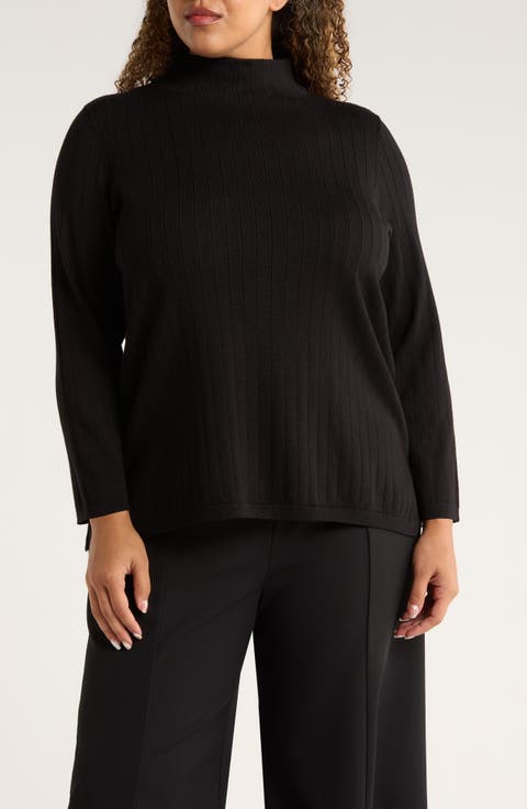 Funnel Neck Wide Rib Sweater (Plus)