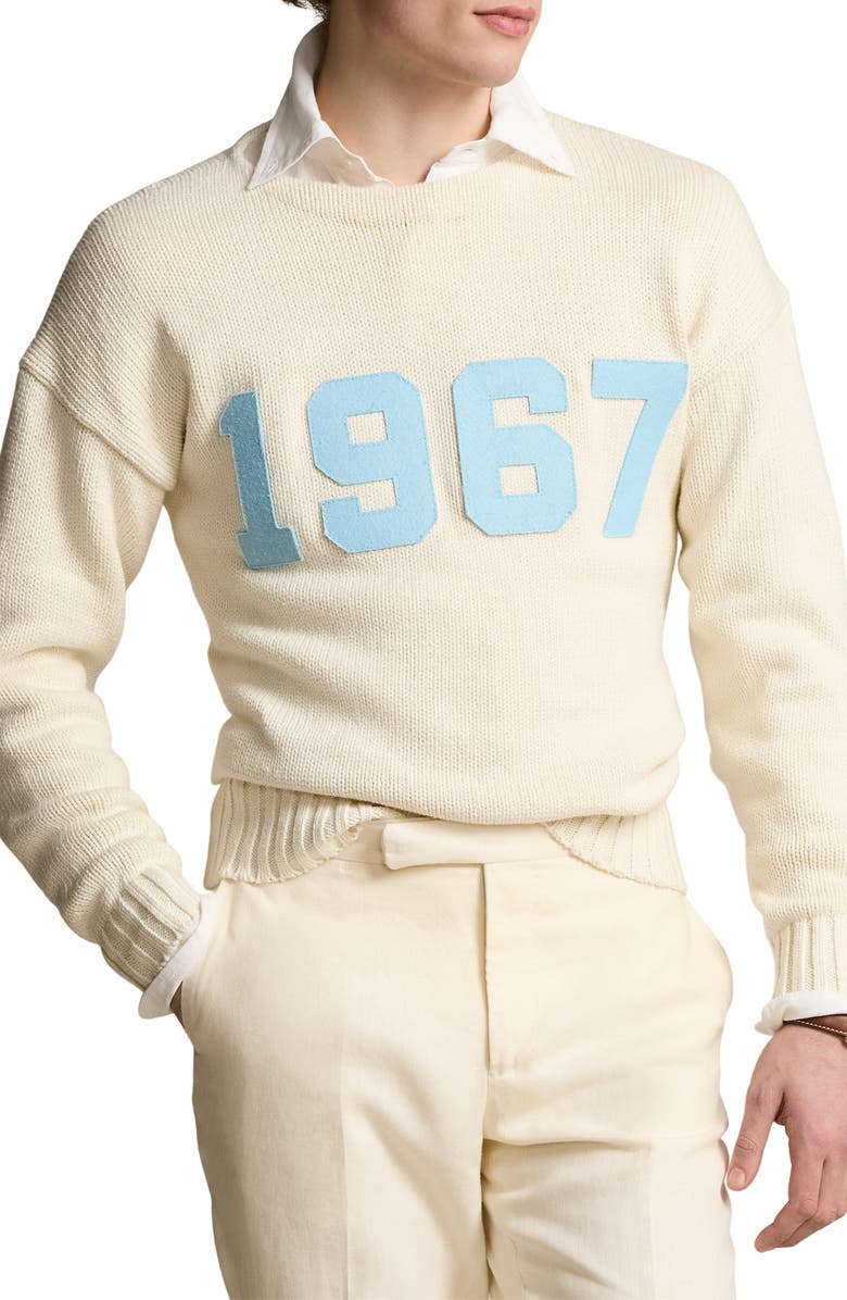 Polo Ralph Lauren Patchwork Cotton Crewneck Sweater, Main, color, 