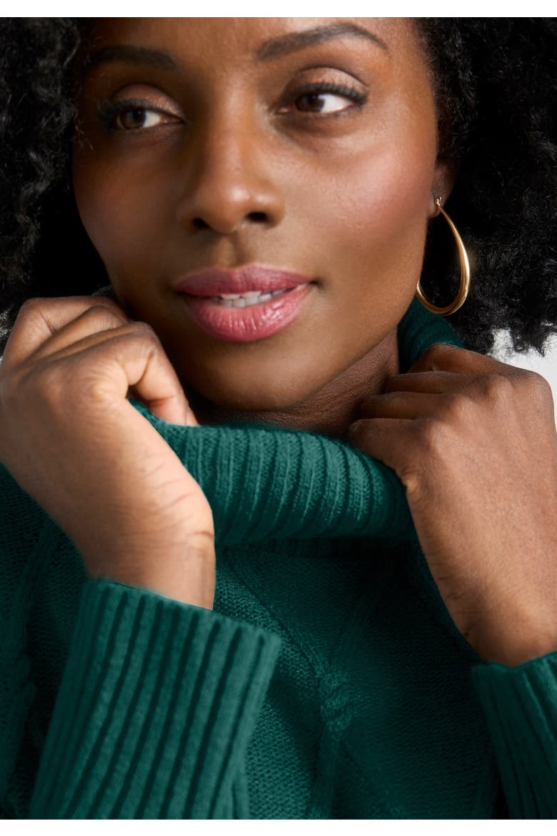 Cable Turtleneck Sweater, Alternate, color, EMERALD GREEN